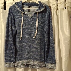 Extra Touch Blue and White Knit Hooded Sweater 1x